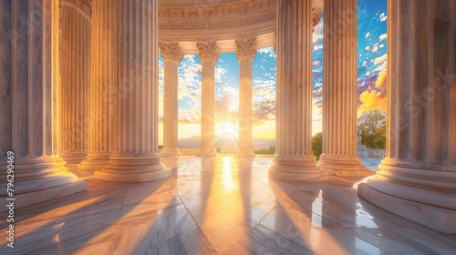 Justice at Sunrise: Supreme Court Building with Classical Architecture, Columns photo