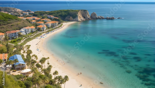 Seaside Serenity: Captivating Aerial Views of Coastal Landscapes for Promoting Beach Resorts and Seaside Properties in Photo Stock