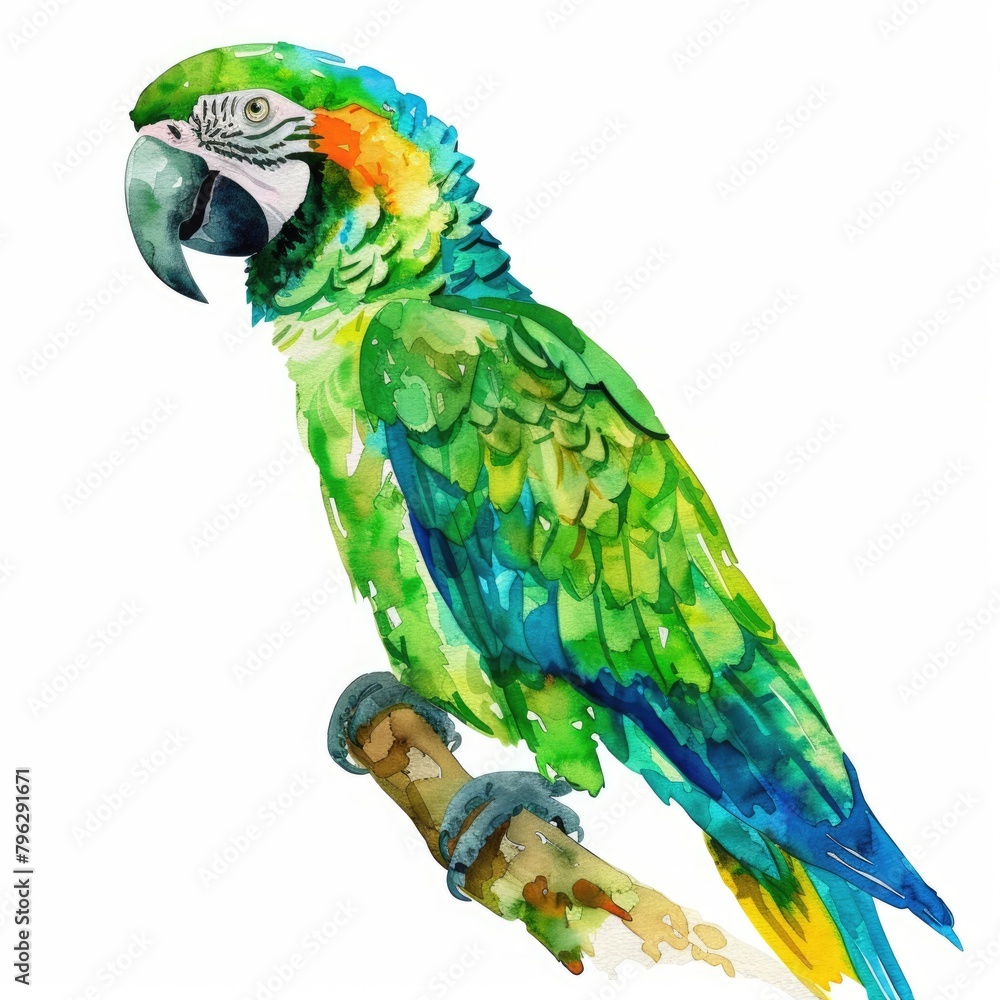 Naklejka premium Watercolor Parrot. Popular Tropical Bird Isolated on White Background for Fine Decoration