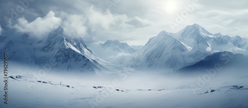 Wallpaper Mural Person snowboarding on snowy mountain under cloudy sky Torontodigital.ca