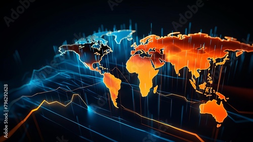 Develop a visual representation of the global reach of Bitcoin trading using a world map with motion blur effects