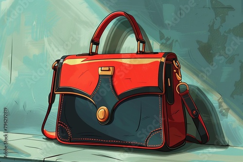 Discover a chic and trendy 2D cartoon illustration of a fashionable womans handbag This elegant accessory is designed for stylish ladies 8K , high-resolution, ultra HD,up32K HD photo