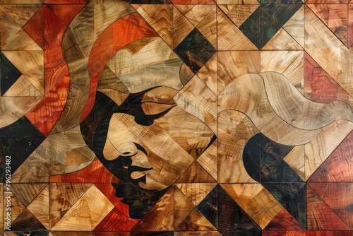 Wallpaper Mural A realistic painting of a woman's face on a wooden surface, suitable for artistic projects Torontodigital.ca