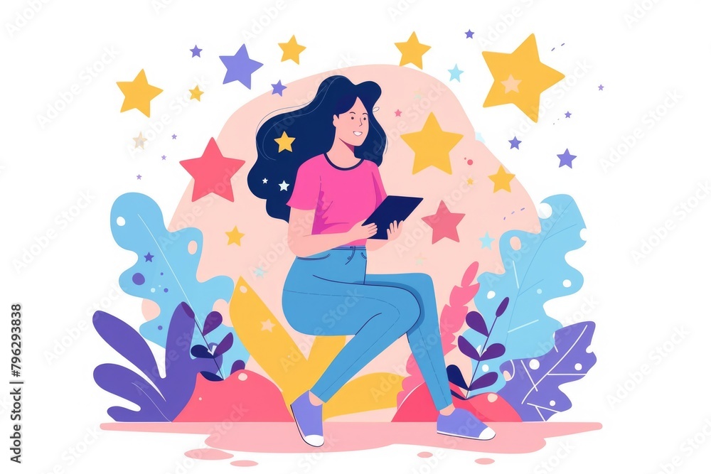 A woman sitting on the ground reading a book. Suitable for educational or leisure concept A woman sitting on the ground reading a book. Suitable for educational or leisure concept