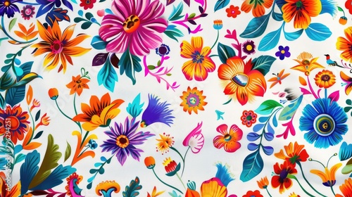 Vibrant floral pattern on a clean white background  perfect for various design projects