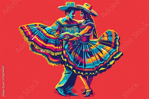 A man and a woman dressed in Mexican costumes. Perfect for cultural events and celebrations
