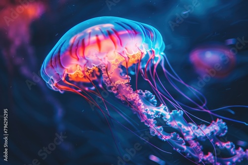 A jellyfish floating with jellys, suitable for marine themes
