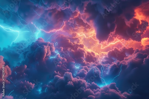 Dramatic sky filled with clouds and lightning, perfect for weather-related designs