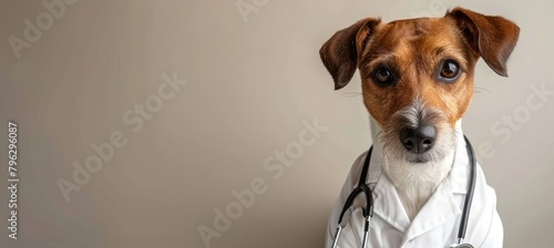 Canine in medical attire dog dressed as healthcare professional on soft gradient backdrop