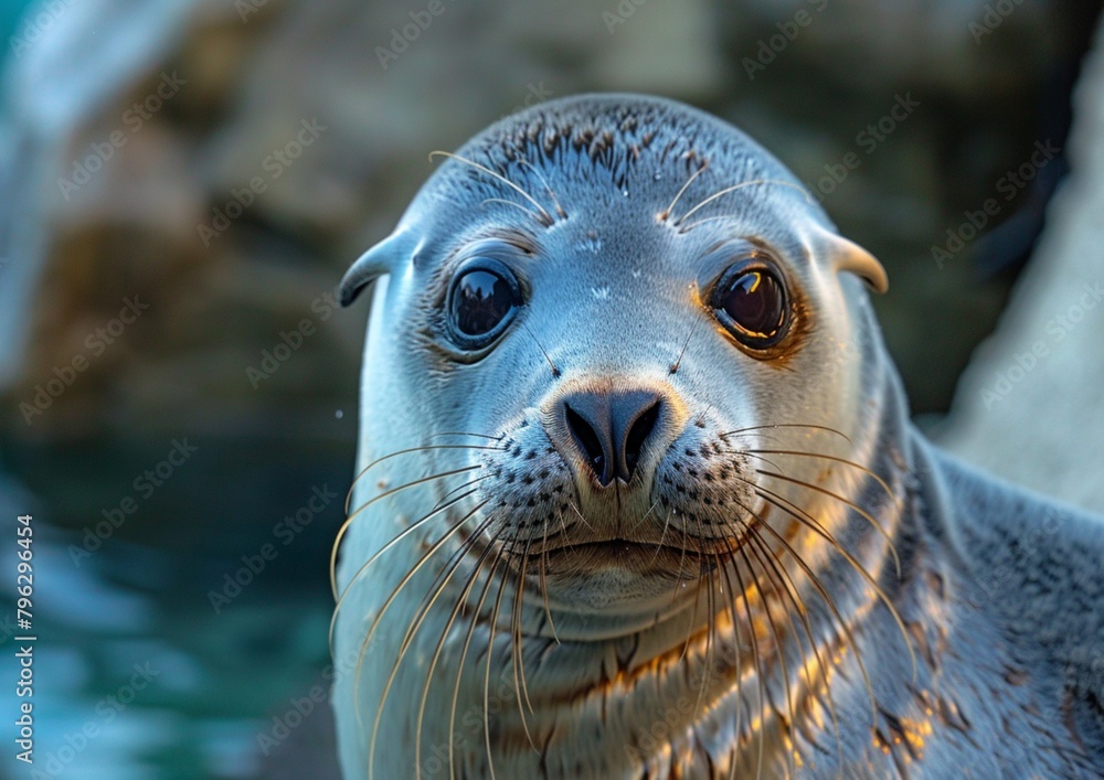 A close up view of a seal.