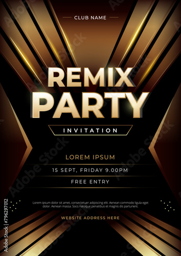 Golden Remix Party Poster Flyer Template. Vector illustration template for concert, disco, club party, event invitation, cover festival. © CheowKeong