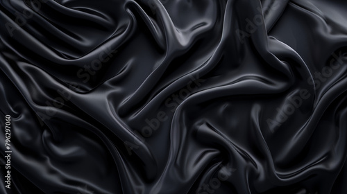 Luxurious black satin fabric with elegant drapery. Fabric texture. Minimal modern background. Generative AI