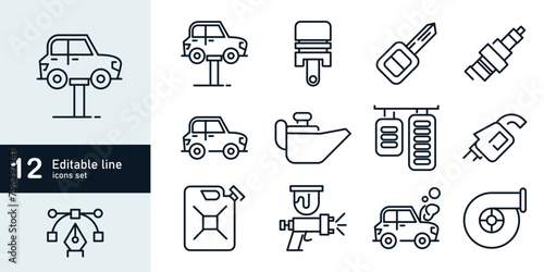 car repair thin line icon set