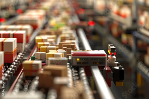 Detailed view of an automated conveyor belt system at a distribution center