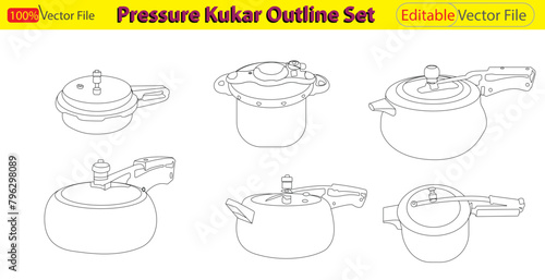 Pressure cooker outline vector. Pressure cooker vector design and illustration. Simple vector design. Pressure cooker line icon. linear style sign for mobile concept.  Pressure cooker icon set.