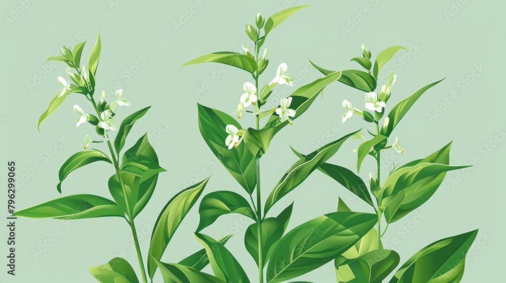 A plant with white flowers and green leaves, suitable for various design projects A plant with white flowers and green leaves, suitable for various design projects