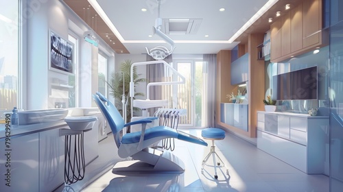Portrait modern dentistry dental practice room with medical equipment dental chair. AI generated