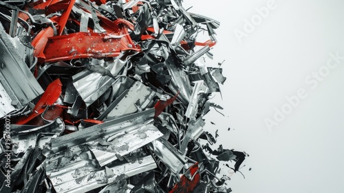 A pile of metal with a red object sticking out. Suitable for industrial concepts photo