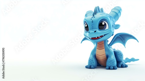 A whimsical 3D rendering of a cute dragon with vibrant colors  set against a clean white background. Perfect for children s books  fantasy-themed projects  and adorable designs.