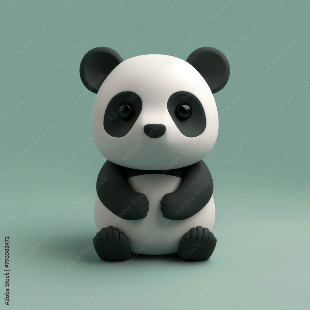 An adorable cartoon panda with expressive big eyes sitting calmly on a soothing teal background, evoking warmth and friendliness. An adorable cartoon panda with expressive big eyes sitting calmly on a soothing teal background, evoking warmth and friendliness.