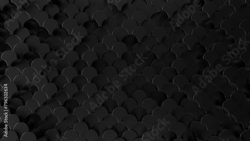 Black metal scales pattern. Moving glossy black armor. Abstract dark armour background. 3d loop animation photo