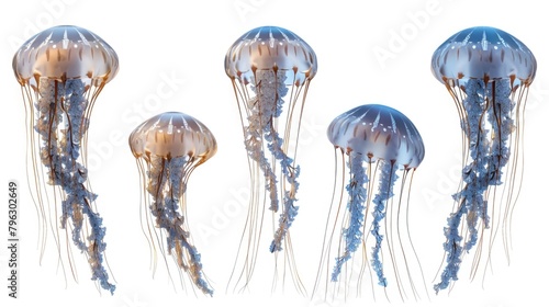 A group of jellyfishs floating in the air. Perfect for marine themed designs