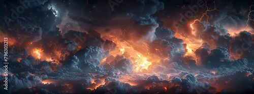 An ominous, dark cloud texture with flashes of lightning background.