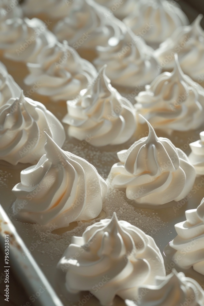 Tray filled with lots of white frosting, perfect for bakery or dessert concept Tray filled with lots of white frosting, perfect for bakery or dessert concept