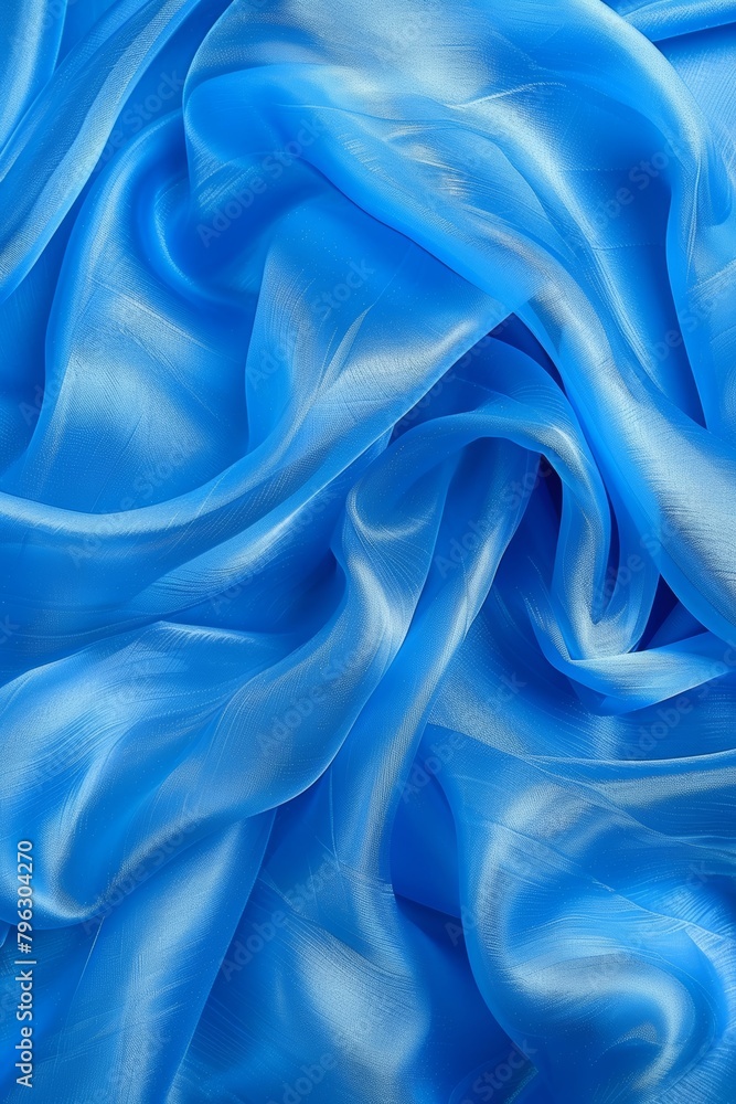 Fototapeta premium Tranquil blue silk waves flowing fabric abstract background with serene space for text placement