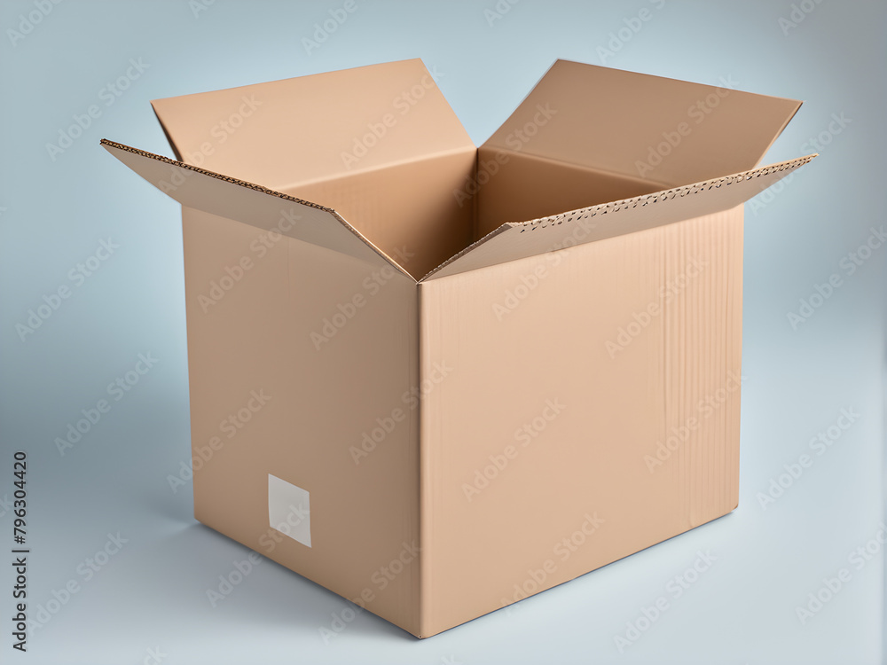 A cardboard box on a solid color background, express box, online shopping express box for packaging, online shopping, shopping festival concept