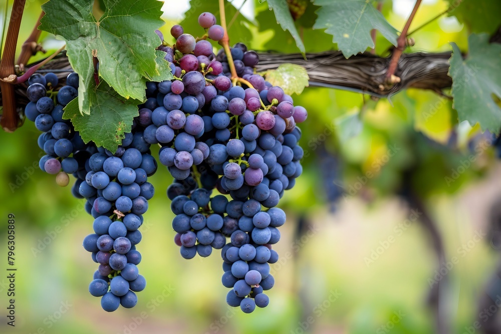 Juicy Cluster of Ripe Grapes Hanging from the Vine.
