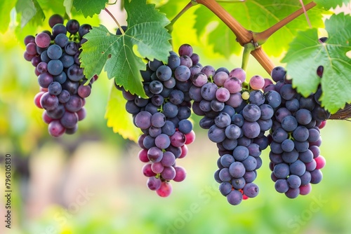 Juicy Cluster of Ripe Grapes Hanging from the Vine.