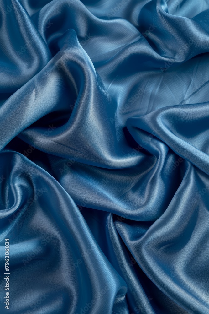 Fototapeta premium Tranquil blue silk waves flowing fabric abstract background with space for text