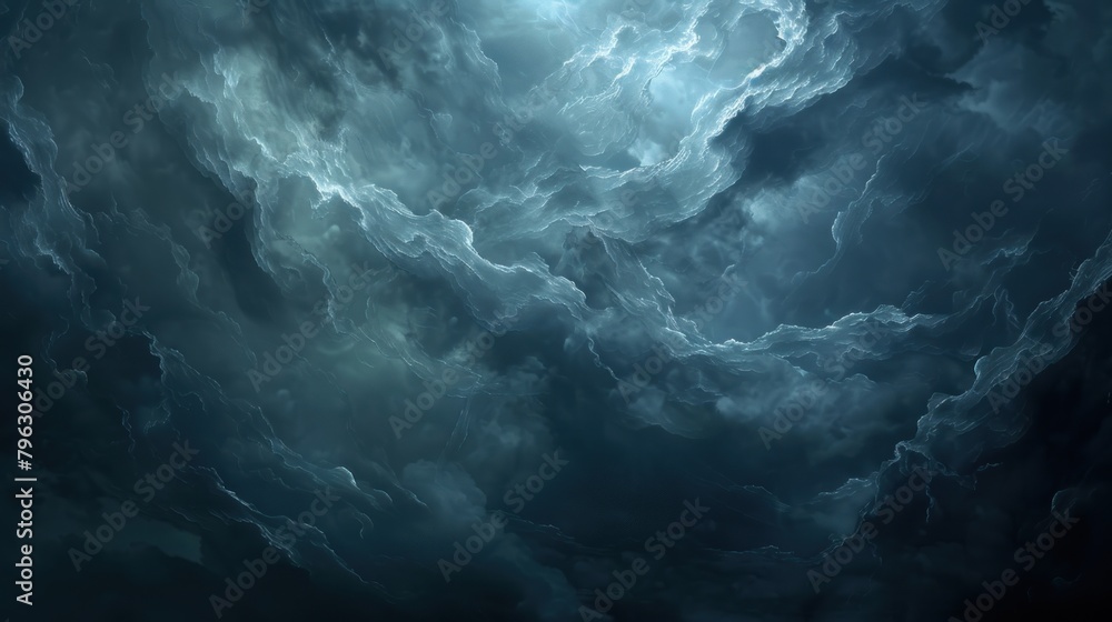 Dramatic view thunderstorm lightning over dark cloudy sky scene background. AI generated image