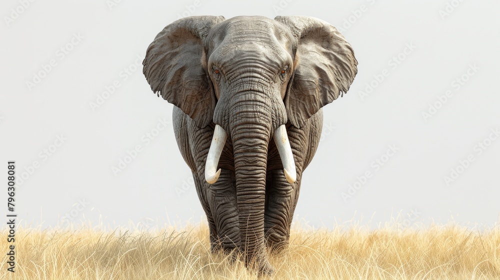 Fototapeta premium A large elephant standing in a field of tall grass