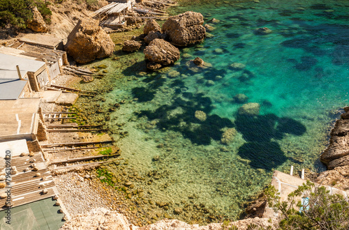 Es Portitxol cove beautiful turquoise waters, Sant Joan de Labritja, Ibiza, Balearic Islands, Spain
 photo