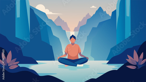 Against the backdrop of a cascading waterfall a person sits gracefully in the Lotus Position their hands resting softly on their knees as they