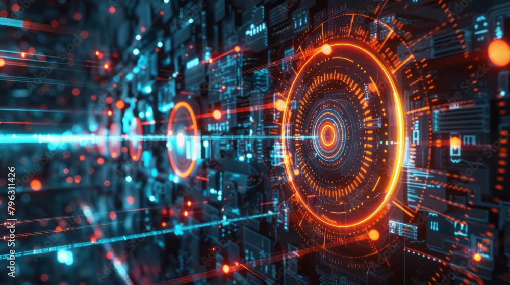 Cinematic and Epic Digital Concept of SEO with Circuitry, Bullseye Target, and Brightly Lit Internet Data Flow in an Intergalactic Space Theme. Cinematic and Epic Digital Concept of SEO with Circuitry, Bullseye Target, and Brightly Lit Internet Data Flow in an Intergalactic Space Theme.