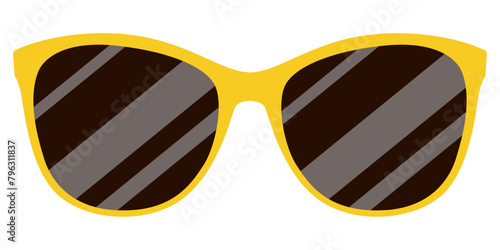 Yellow sunglasses with black lenses on a white background, summer vector illustration.