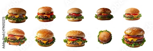 Collection of burger isolated on transparent background. Generated ai.