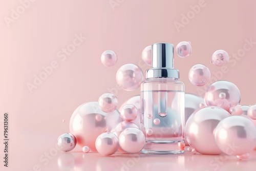 Elegant perfume bottle surrounded by pearls, perfect for beauty and luxury concepts