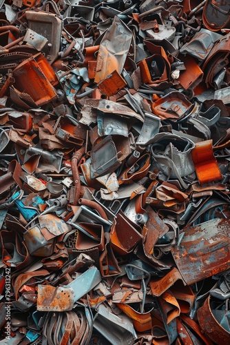 A large pile of old rusted metal items. Suitable for industrial concepts