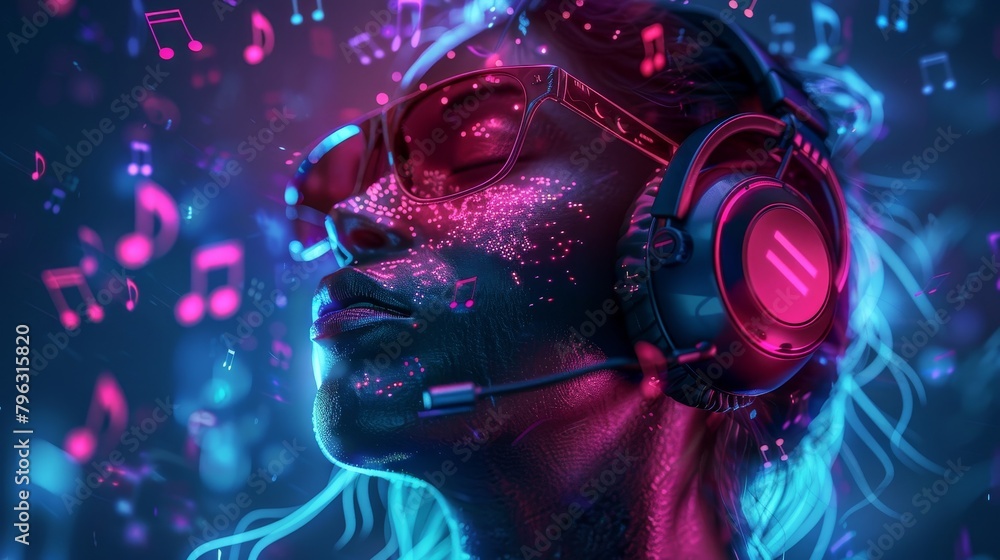 Wireless Technology: A 3D vector illustration of a person wearing wireless Bluetooth headphones Wireless Technology: A 3D vector illustration of a person wearing wireless Bluetooth headphones