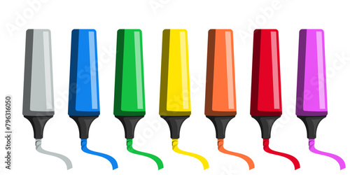 Collection of colored markers. Vector or eps 10 file can be customized, isolated on a transparent white background, complete colorful markers.