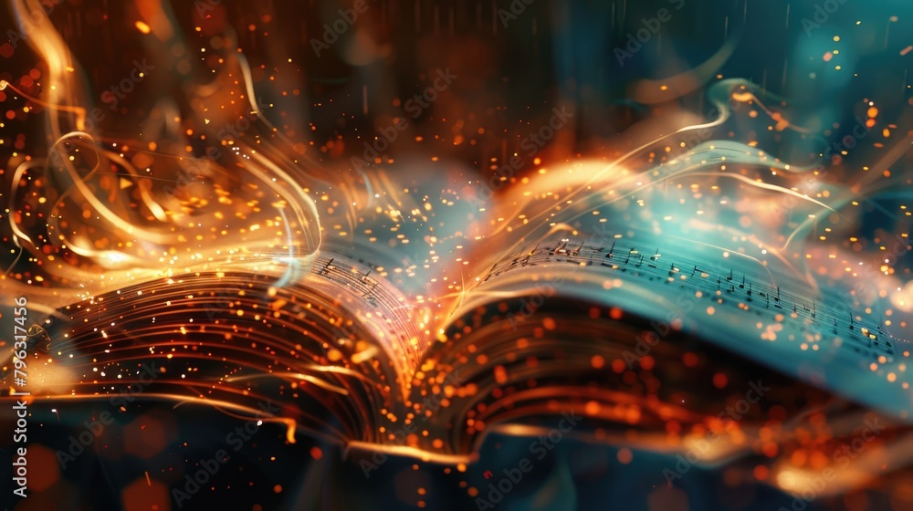 A unique image of music notes soaring out of an open book. Perfect for musical themes and education concepts A unique image of music notes soaring out of an open book. Perfect for musical themes and education concepts