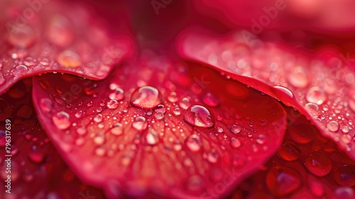 Macro Dewdrops on Vibrant Red Rose Petals Romance.