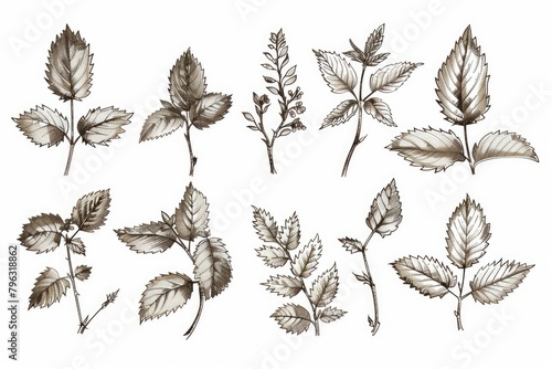 A cluster of leaves side by side. Suitable for botanical or nature themed designs