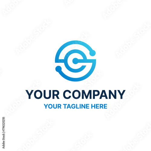 C Letter Initial Central Connect Logo Vector Abstract Illustration Icon Design Template Element 