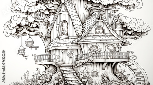 fairy tale castle old house sketch drawing coloring book drawing sketch illustration painting