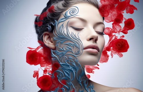 abstract woman with mask in the spring, art design